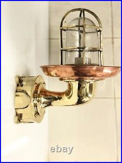 Vintage Solid Brass Swan Maritime Sconce Light with Copper Shade & Junction Box