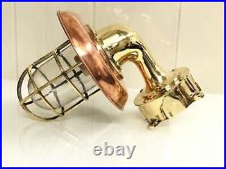 Vintage Solid Brass Swan Maritime Sconce Light with Copper Shade & Junction Box