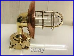 Vintage Solid Brass Swan Maritime Sconce Light with Copper Shade & Junction Box