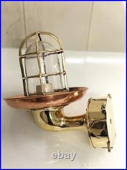 Vintage Solid Brass Swan Maritime Sconce Light with Copper Shade & Junction Box