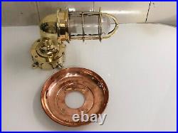 Vintage Solid Brass Swan Maritime Sconce Light with Copper Shade & Junction Box