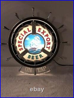 Vintage Special Export Lighted Beer Sign Nautical Ships Wheel On Tap
