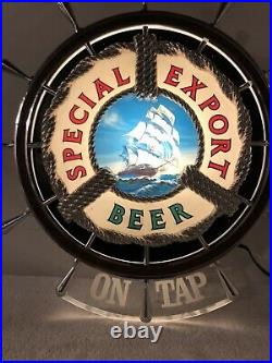 Vintage Special Export Lighted Beer Sign Nautical Ships Wheel On Tap