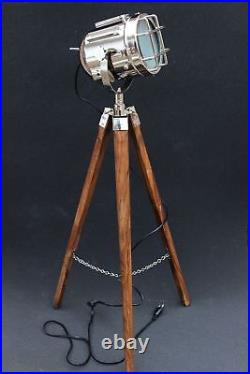 Vintage Spot Search light Nautical Retro Style With Wooden Tripod Stand Item