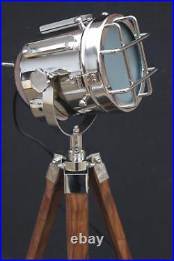 Vintage Spot Search light Nautical Retro Style With Wooden Tripod Stand Item