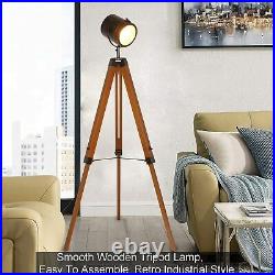 Vintage Spotlight Reading Lamp with Wooden Metal LegsNautical Searchlight Floor