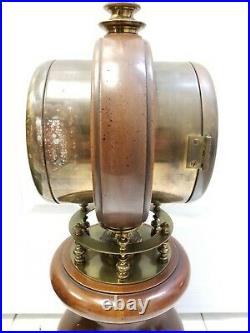 Vintage Stiffel Nautical Style Bronze & Oak 2 Light Lamp withClock & Barometer