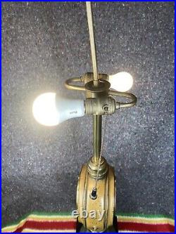 Vintage Stiffel Nautical Style Bronze & Oak 2 Light Lamp withClock & Barometer 38