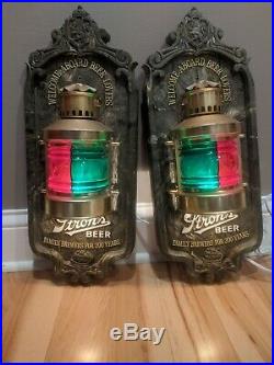 Vintage Stroh's Beer Lighted Red Green Lantern Set of 2 Nautical sconce signs