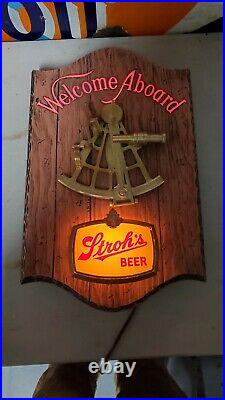 Vintage Stroh's Beer Nautical Sextant Lighted Sign Welcome Aboard Advertising