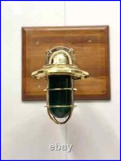 Vintage Style Brass Antique Nautical Wall Light with Junction Box Green Glass