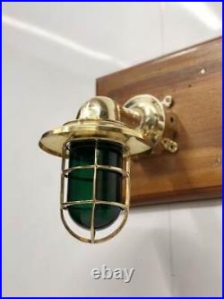 Vintage Style Brass Antique Nautical Wall Light with Junction Box Green Glass
