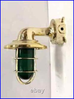 Vintage Style Brass Antique Nautical Wall Light with Junction Box Green Glass