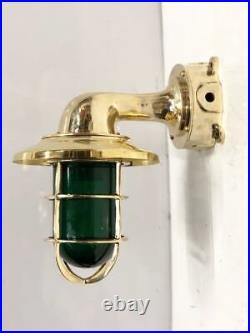 Vintage Style Brass Antique Nautical Wall Light with Junction Box Green Glass