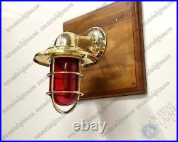 Vintage Theme New Brass Nautical Wall Mount Light Fixture with Shade & Red Glass