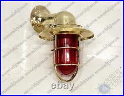 Vintage Theme New Brass Nautical Wall Mount Light Fixture with Shade & Red Glass