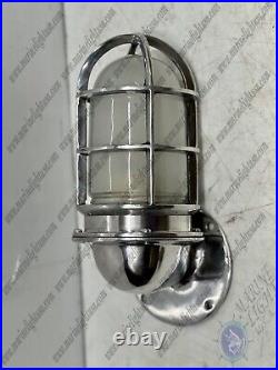 Vintage Wall Décor Nautical Style Aluminum Light With White Glass Set of 2