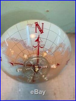 Vintage World Map Globe Ceiling Light Fixture Glass Compass Nautical Ships Wheel