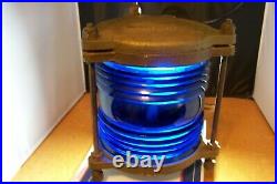 Vintage brass blue maritime light, very good condition, no internal light socket