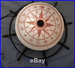 Vintage c1950s Nautical Ceiling LampLightGlass Compass ShadeBrass Ships Wheel