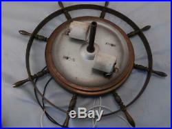 Vintage c1950s Nautical Ceiling LampLightGlass Compass ShadeBrass Ships Wheel