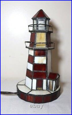 Vintage handmade stained glass nautical light house electric table lamp