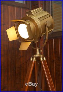 Vintage industrial DESIGNER Rustic Nautical SPOT LIGHT Tripod Floor LAMP