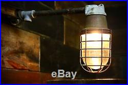 Vintage industrial light fixture cage nautical factory glass globe shade barn