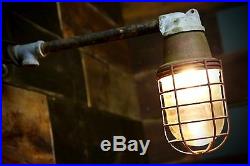 Vintage industrial light fixture cage nautical factory glass globe shade barn