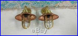 Vintage model new marine ship brass and copper passage bulkhead light 2 piece