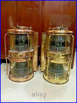 Vintage nautical marine ship brass electric japanes transparent full round light