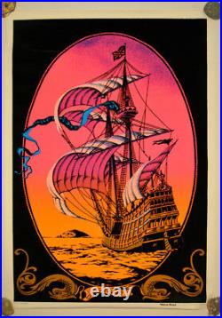Voyage (Sailing Ship) Vintage Black Light Velvet Poster 1972