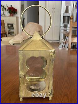 Vtg 14.5 Tall Ships Handled Decor Nautical Candle Lantern Light Glass & Brass