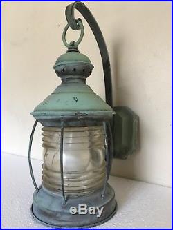 Vtg Antique Outdoor Copper Street Light Lantern Wall Sconce Lighting Nautical
