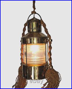 Vtg Brass Nautical Anker light Pendant Macrame Cool BOHO Feel