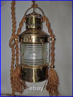 Vtg Brass Nautical Anker light Pendant Macrame Cool BOHO Feel