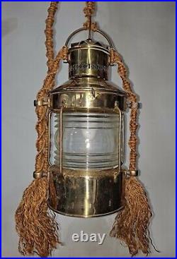 Vtg Brass Nautical Anker light Pendant Macrame Cool BOHO Feel