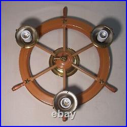 Vtg Ceiling Light Fixture Nautical Ship Wheel Maritime 3 Shade Rewired USA #C36