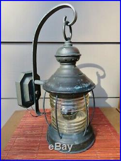Vtg Copper Nautical Light Wall Mount Porch Post Lamp Clear Ribbed Glass -Thick