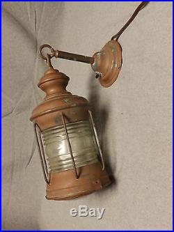 Vtg Nautical Copper Porch Light Ceiling Sconce Fixture Thick Glass Globe 667-16