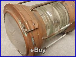 Vtg Nautical Copper Porch Light Ceiling Sconce Fixture Thick Glass Globe 667-16