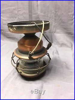 Vtg Nautical Jappaned Copper Flash Porch Ceiling Caged Light Fixture Old 202-17E