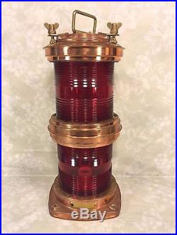 Vtg Nautical Light Double Red Glass Copper Case Electrified Rotterdam 1976