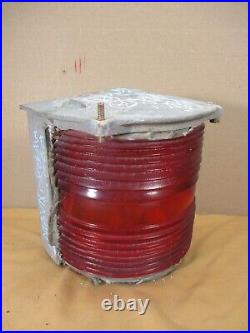 Vtg Nautical Red Ribbed Dock PORT SHADE Light Housing THICK HEAVY RIBBED GLASS