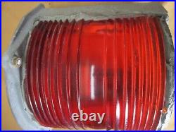 Vtg Nautical Red Ribbed Dock PORT SHADE Light Housing THICK HEAVY RIBBED GLASS