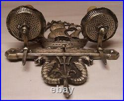 Vtg Nautical Sconce Antique Light Fixture Brass Nickel Ship Serpent Rewired #B9