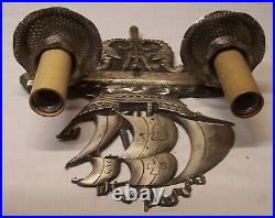 Vtg Nautical Sconce Antique Light Fixture Brass Nickel Ship Serpent Rewired #B9