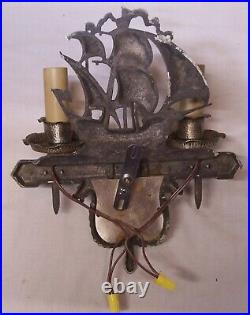 Vtg Nautical Sconce Antique Light Fixture Brass Nickel Ship Serpent Rewired #B9