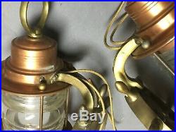 Vtg Pair Nautical Porch Sconce Light Fixture Ships Wheel Jelly Jar Glass 249-20E