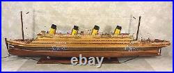 Vtg RMS Titanic Ship Wood Model with Base with Flashing Lights & Ones Inside Hull